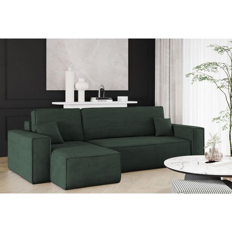 Ecksofa Schlafsofa Sofa MARIS Stoff Poso Dunkelgrün Ottomane Links (1/4)