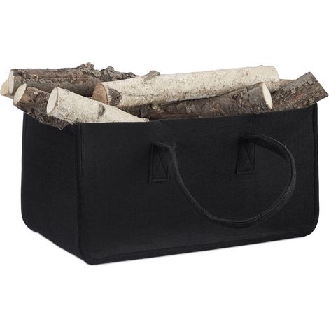 Panier à bûches de bois en feutre 2 poignées, pliable,50x25x25cm, noir (1/5)