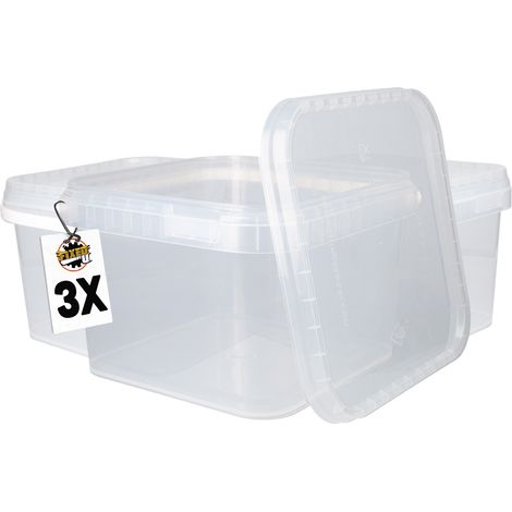 3 seaux en plastique avec couvercle, PP, rectangulaire, transparent 3,5 L