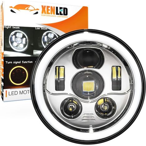 Optique Full LED Moto 1681S - 6 Lentilles - Rond 7" 40W 4300Lms 5500K - Chromé - XENLED Phare moto (1/5)