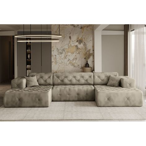 Freistehendes Ecksofa LUX, stark gesteppte U-Form, weicher, eleganter Stoff Whisper Creme (1/3)