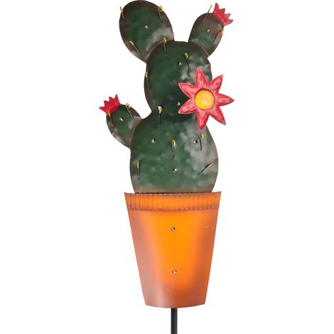 LED Deko Kaktus Gartenstecker Metallfigur Dekopflanze Kakteen Solar Gartendeko - rote Blüten (1/2)