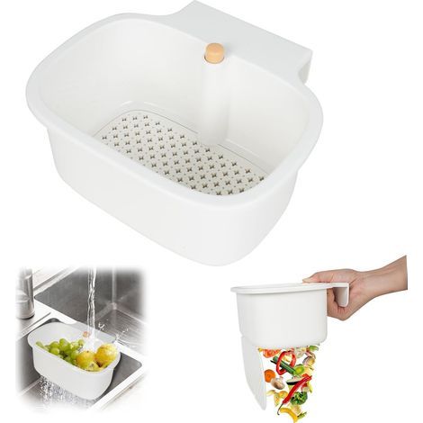 Panier Égouttoir Évier Suspendu, Passoire pour Évier avec Ouverture à Bouton, Organisateur Cuisine pour Éponge Brosse Fruits et Déchets de Cuisine, Égouttoir à Suspendre sur Évier jusqu'à 3,6 cm, Plas (1/5)