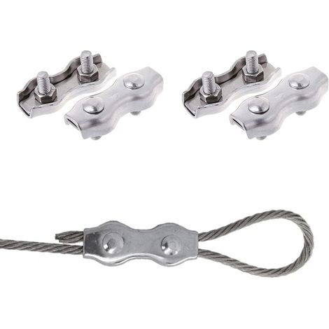 [NIEMALS VERWENDET] Stahlkabelklemmen, Seilklemmen, Doppelklemmen, M4-Doppelkabelklemmen, Edelstahl-Doppelkabelklemmen, M4-Edelstahlkabelklemmen zur Befestigung einer Wäscheleinenmarkise, 4 Stück