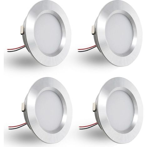 Spot LED Encastrable.Spot led 12V Dimmable.3W spot encastrable extra Plat 14mm. IP44 spot salle de bain Trou 55mm.spots de plafond pour camping-car cuisine.Lot de 4 (Argenté Blanc Chaud 3000k) (1/5)