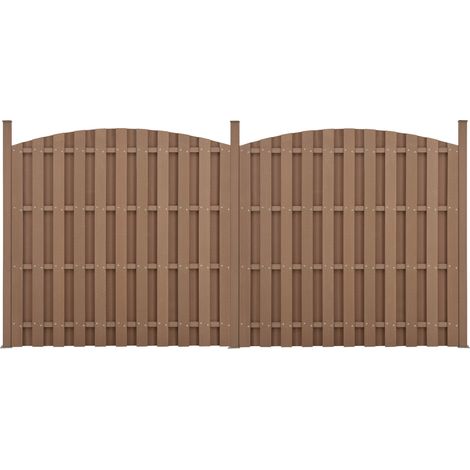 Set di 2 pezzi di recinzione barriera privacy, frangivento in legno composito wpc semicerchio arrotondato marrone 185 x 376 cm 030006592