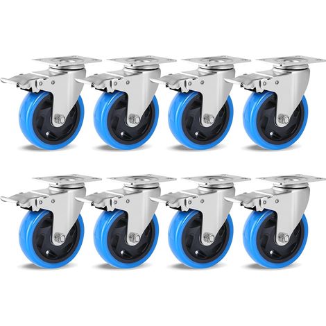 TLGREEN 8 Stück Schwerindustrierollen mit Bremse 100mm Lenkrollen, Tragfähigkeit 600kg, 360° schwenkbar Castors, geeignet für alle Arten von Böden, Rollen für Möbeltransport, Industrietransport und Lo (1/5)
