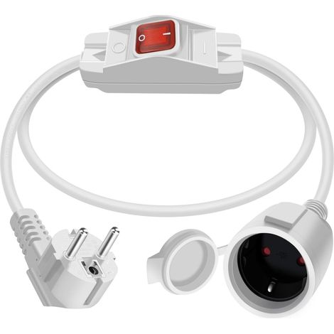 Cable D'extension Schuko avec Interrupteur 16A 250V Cable Schuko avec Interrupteur 3x1.0mm² Rallonge IP44 pour Une Utilisation Extérieure ou Intérieure (90° Blanc, 1.5m) (1/5)