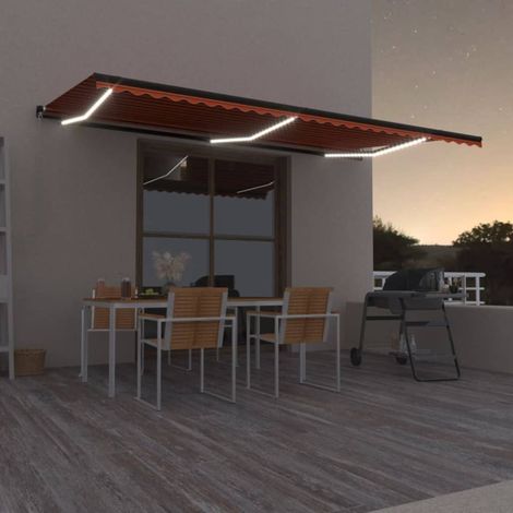 Teenpull – Markise Manuell Einziehbar mit LED 600x300 cm Orange & Braun (1/5)