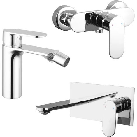 Set Miscelatori con Lavabo ad Incasso Bidet senza Scarico ed Esterno doccia in Ottone Cromato Mod. Kerry (1/4)