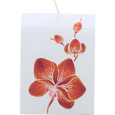 Bougie avec bougie orchidée - Voile, blanche avec fleur violette - Dimensions (L x l x H) : environ 9 x 5 x 12 cm. (1/5)