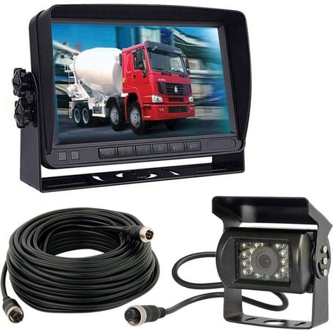 12V-24V véhicule Système de caméra de recul 17,8cm TFT LCD HD Moniteur avec Pare-Soleil + 4Pin étanche Recul 18LED Vision de Nuit Caméra de recul de Sauvegarde pour RV/Bus/remorque/Camion (1/5)
