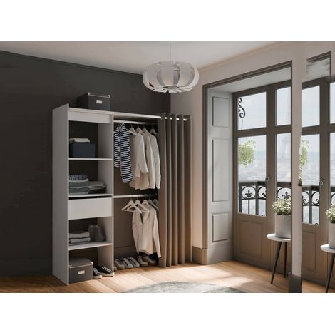 Dmora - Guardaroba grande Doubs, Mobile camera da letto, Cabina armadio portabiti, Armadio appendiabiti, 167x50 h192 cm, Bianco opaco (1/5)