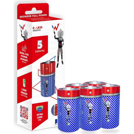 Energy Lot de 5 Piles Alcalines D LR20 1,5V, 14000 mAh Longue Durée, Antifuite, Conservation 5 Ans, pour Lampe Torche, Jouet, Radio, Ventilateur (1/5)