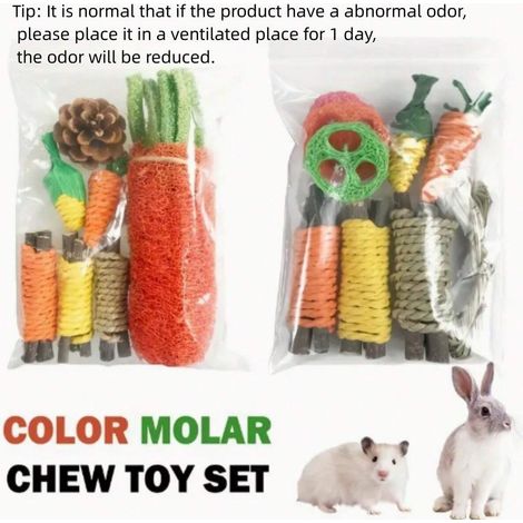 Jouets pour animaux de compagnie en bois assortis, pour hamsters, lapins, cobayes, etc. (1/4)