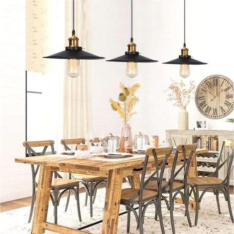 3pcs Retro Lustre Suspension Luminaire Industrielle,Lampe Plafonnier Vintage en Métal Style Edison pour Salon Chambre (1/4)