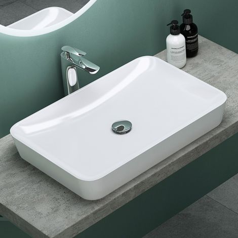 Mai & Mai Vasque à Poser Blanc Rectangulaire Lavabo Salle de Bain Évier Lave Mains sans trop-Plein Col815 (1/5)