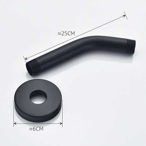 Support De Douche - Bras D'Extension Pour Tête De Douche - Montage Murale Avec Bride - 25 Cm - Acier Inoxydable Noir (1/4)