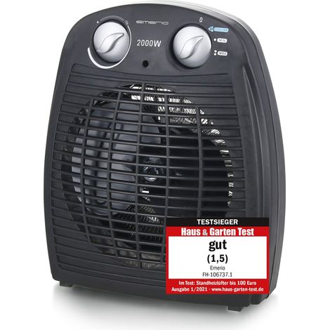 Petit radiateur soufflant portable compact pour 20 m², 2 puissances de chauffage + fonction ventilateur, thermostat réglable, interrupteur de sécurité, poignée, 2000 W, (1/5)