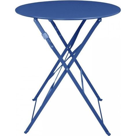 Table ronde de terrasse (H)710 x (Ø)600 mm, en acier poudré bleu marine foncé, PERTH
