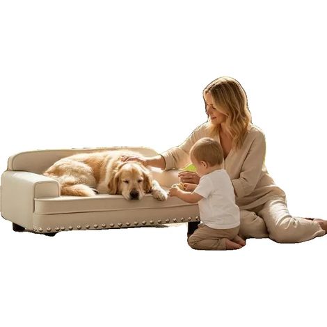 Lit pour chien, tissu doux, cadre en bois robuste, 70 x 45 x 30 cm-b (1/2)
