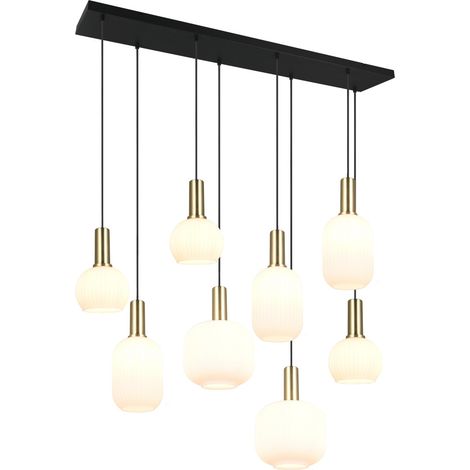 Suspension, Suspension huit lampes 120 cm Diva Blanc en Verre, TRIO (1/5)