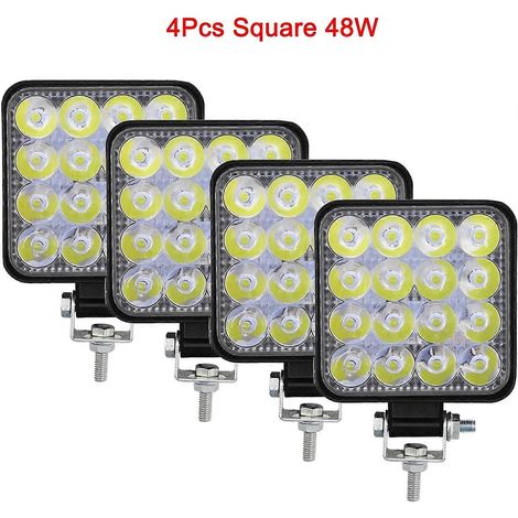 Projecteurs de travail LED 12 V/24 V, phares auxiliaires pour Jeep, camion, tracteur, 4x4, quad, bateau, voiture, Barra, phares LED carrés 48 W (lot de 4) (1/5)