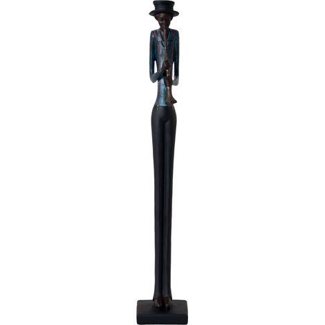 Standing Jazz Band Trumpeter Ornament - Resin - L10 x W10 x H60 cm - Brown/Blue