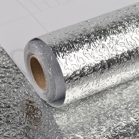 Feuille d'aluminium anti-graisse pour murs de cuisine, résistante aux taches et à la chaleur feuille d'aluminium autocollant mural papier peint découpable - argent, 40cm1m, 1pc (1/4)
