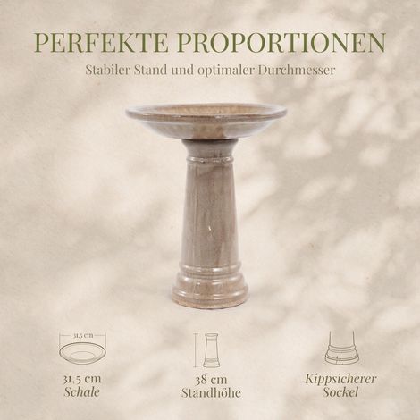Fontaine à oiseaux artisanale Ø31.5 cm, faite main décor attrayant, pour attirer les oiseaux du jardin (1/5)