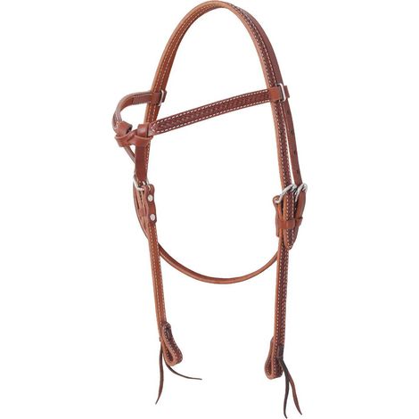 Taglia unica, Cognac: Testiera western in cuoio con frontalino a fiocco lavorazione basket (1/2)