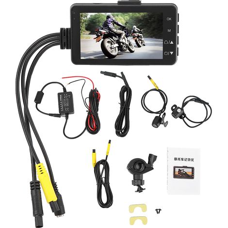 GARRYFIZH Système à double caméra, enregistreur de données pour moto, écran LCD 3 pouces, résolution 1080p, étanche IP68. (1/5)
