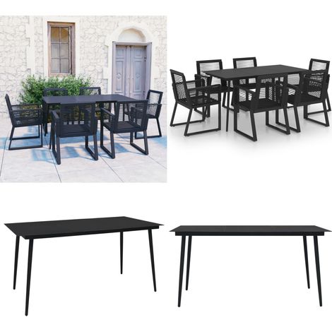 Set da Pranzo da Giardino 7 pz in Rattan PVC Nero - Tavolo da pranzo da esterno - Sedie da giardino
