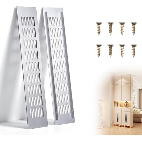 1 Pair 400mm x 80mm Rectangular Aluminium Door Cupboard Air Vent Grille with 8 Screws (1/5)