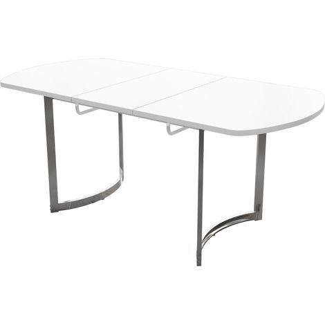 Table à manger extensible 140/180 x 80 cm, longueur extensible 180 cm, pieds en métal argenté, style moderne, support en alliage haute résistance, convient pour 4 à 6 personnes, pieds de table blancs (1/5)