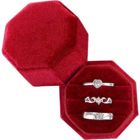 Boîte à bague en velours, mariage, double compartiment, boîte à bague octogonale, bijoux haut de gamme, coffret cadeau avec couvercle amovible, boîte à bijoux vintage pour demande en mariage, cérémoni