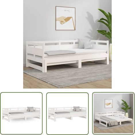 The Living Store Lit coulissant sans matelas blanc 2x(90x200) cm - Canapé Lit - Lit Invité - Meuble Pliable - Lit Compact - Lit Design (1/5)