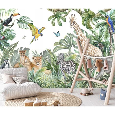 Fototapete Wald Tiere Dschungel Safari, für Kinderzimmer, 150 x 105 cm – Komplettset inkl. Kleister & Anleitung (1/5)