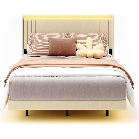 Bealife 140x200cm Letto imbottito con LED RGB e USB Beige (1/5)