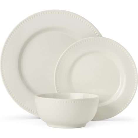 Service de table en grès crème 12 pièces - Ensemble de vaisselle pour 4 avec assiettes plates, assiettes d'accompagnement et bols à céréales (1/5)