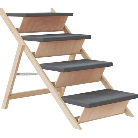 Dog Stair Grey 105x47 cm Solid Wood Fir vidaXL