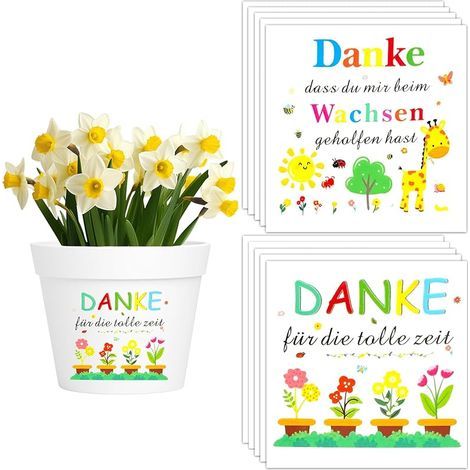 Lot de 10 autocollants pour pot de fleurs avec inscription « Danke dass du Mir Beim Wachfen Hast, Thank You » - Cadeau d'éducatrice - Autocollants imperméables pour le pot de fleurs (1/5)