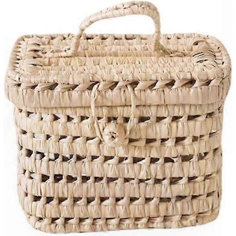 Panier en osier tressé fait main, corbeille de rangement avec couvercle et anse, idéal pour bouquet de fleurs, œufs, courses, déco maison. (1/5)