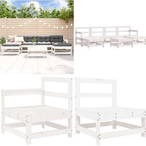 Set Salotto da Giardino 7 pz Bianco in Legno Massello di Pino - Mobili da giardino - Divani da giardino