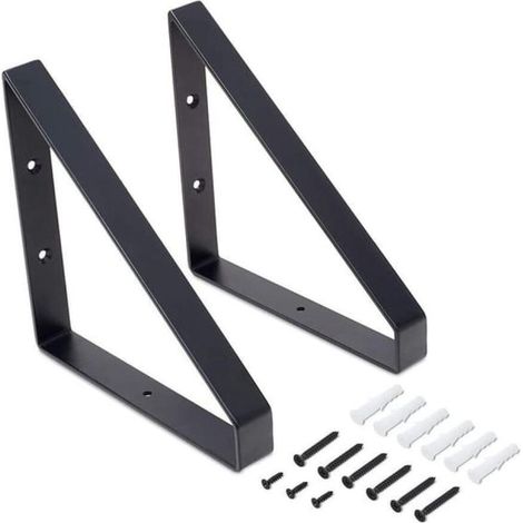 Lot de 2 supports d'étagère triangulaires en métal noir - Supports à angle droit, connecteurs industriels pour meubles (1/4)