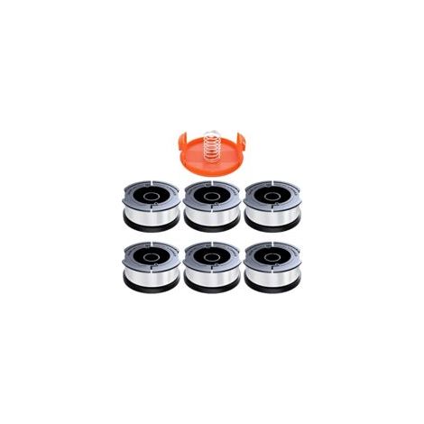 6-teiliges Trimmerfaden-Spulenset, kompatibel mit Black & Decker, 1,65 mm Durchmesser, mit 10 m Trimmerfaden, enthält 6 Ersatzspulen, 1 Ersatzspulenabdeckung und 1 Ersatzfeder – Crezuo
