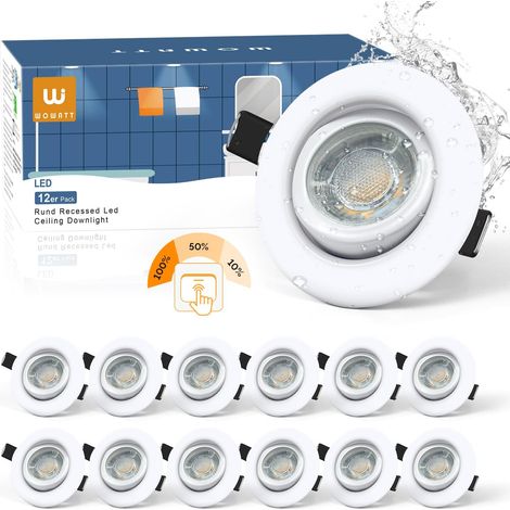 Lot de 12 Spot LED Encastrable Dimmable 5.5W 600LM Blanc Chaud 2800K Éclairage Encastré 68mm Orientable, IP44 pour Salle de Bain Salon Cuisine, Spots de Plafond Extra Plat Rond (1/5)