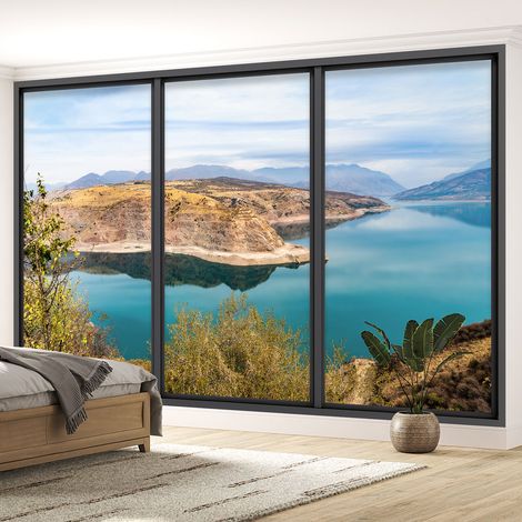 Papier peint panoramique Trompe l'oeil baie vitrée - Vue lac - 130 cm x 78 cm (1/5)