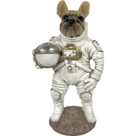Statuina decorativa in resina raffigurante un bulldog astronauta, scultura moderna per casa e ufficio, idea regalo unica