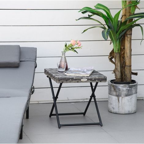 table salon pliable basse rotin gris 40x40x40 cm métal HAVRYA (1/4)